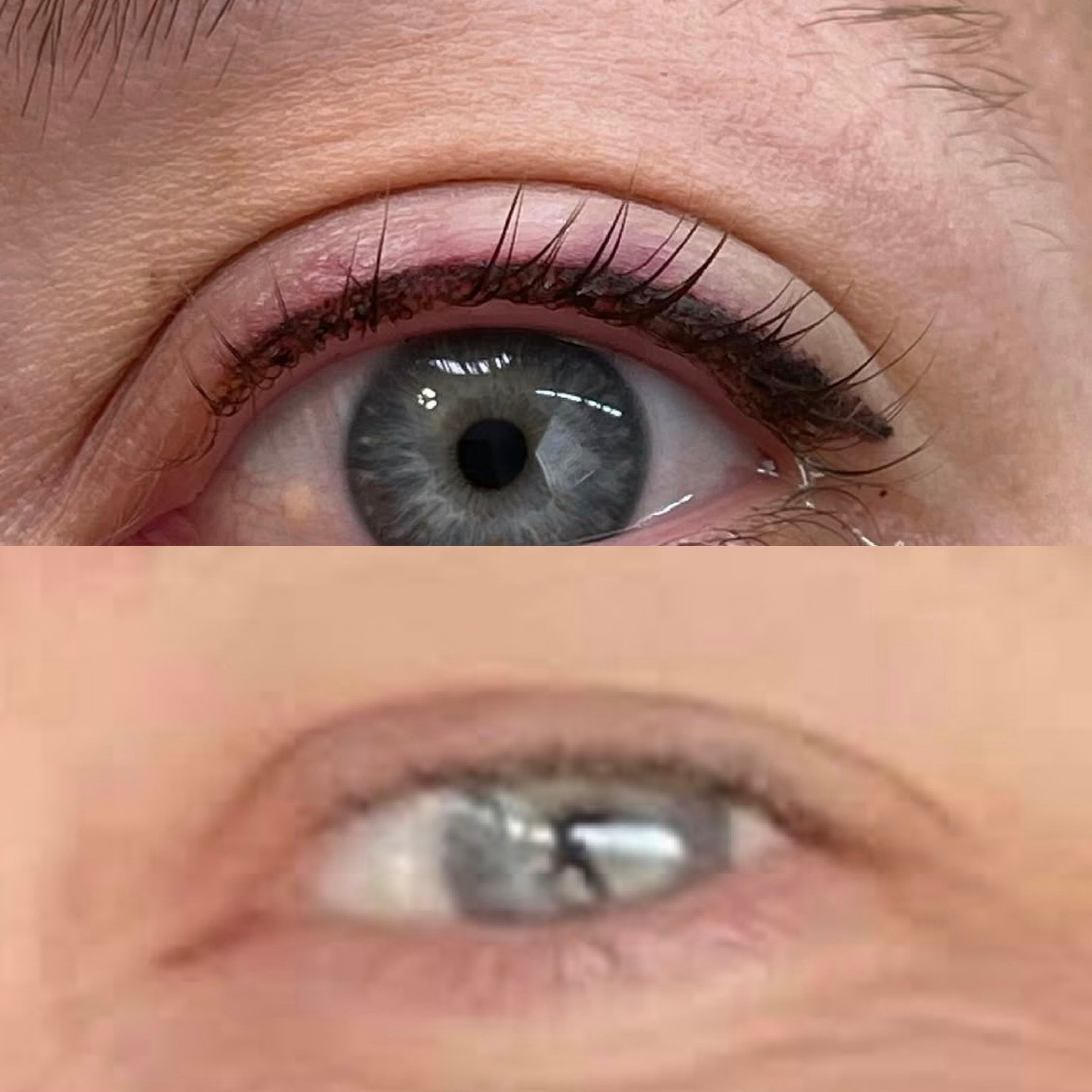 Before and after lash line eyeliner — dramatic enhancement.