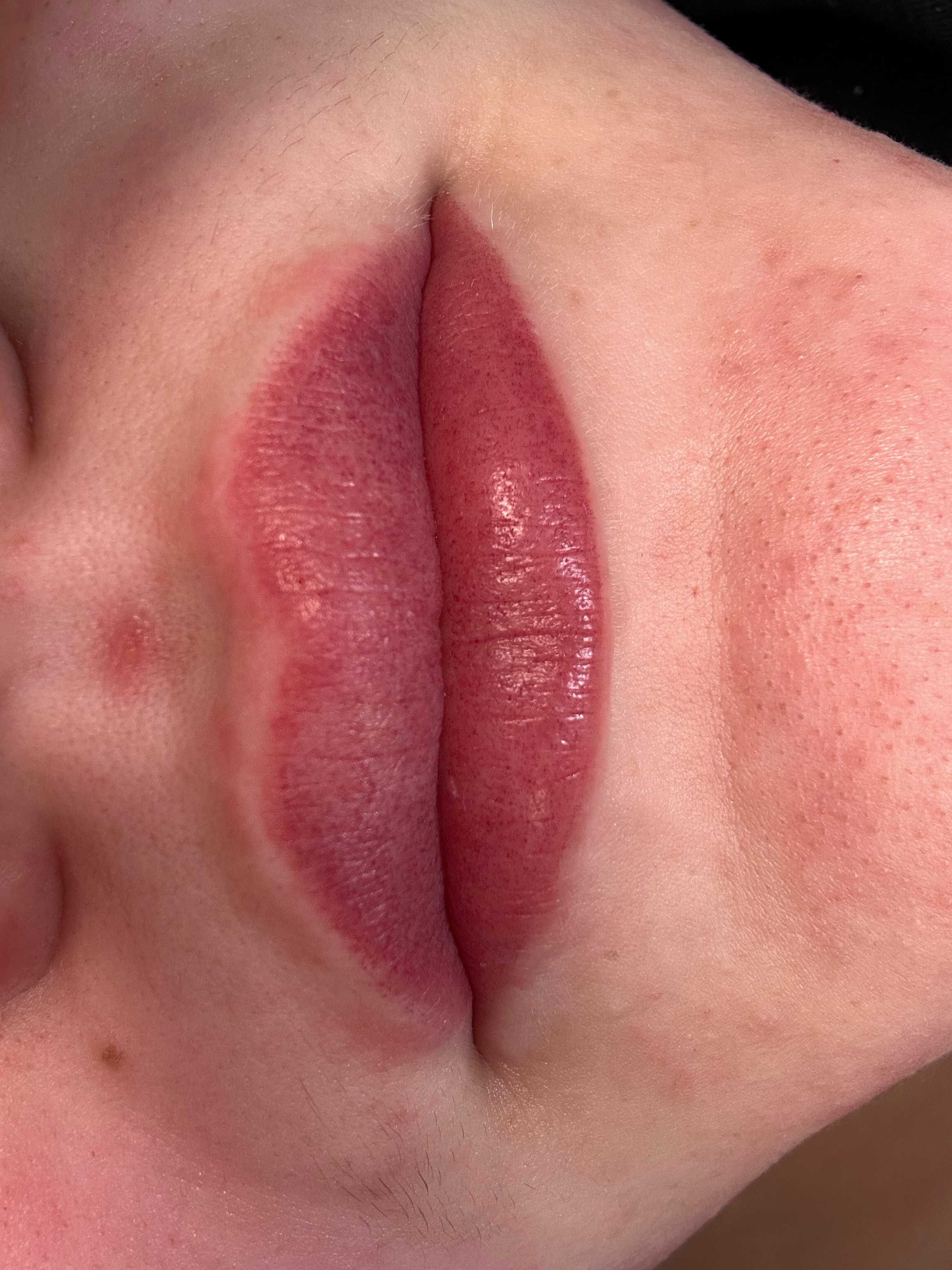 Lip blush close-up — rich mauve tone, defined lip line.